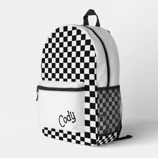 Custom Black and White Checkered  Bedrukte Rugzak (Achterkant Hoek Rechts)