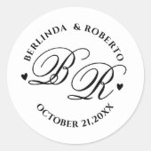 Custom black and white Monogram Wedding  love Ronde Sticker (Voorkant)