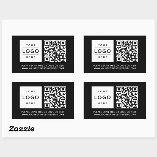 Custom Black Business Logo and Website QR Code Rechthoekige Sticker (Vel)