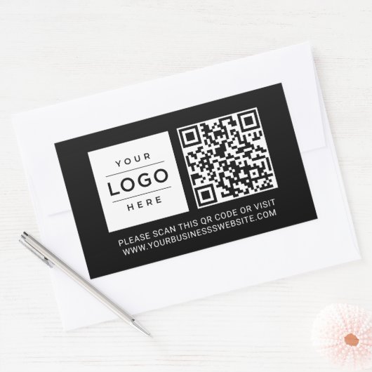 Custom Black Business Logo and Website QR Code Rechthoekige Sticker (Envelop)
