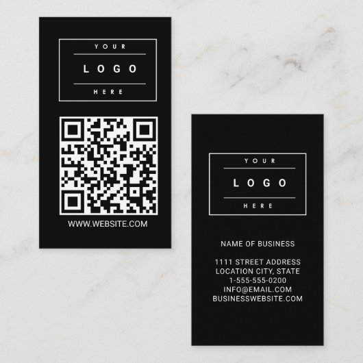 Custom Black Business Logo and Website QR Code Visitekaartje (Voorkant / Achterkant)