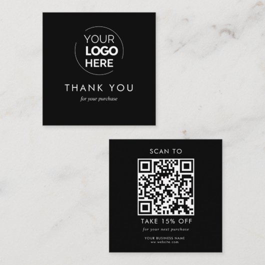 Custom Black Business Logo QR Code Dank u Kortingskaartje (Voorkant / Achterkant)