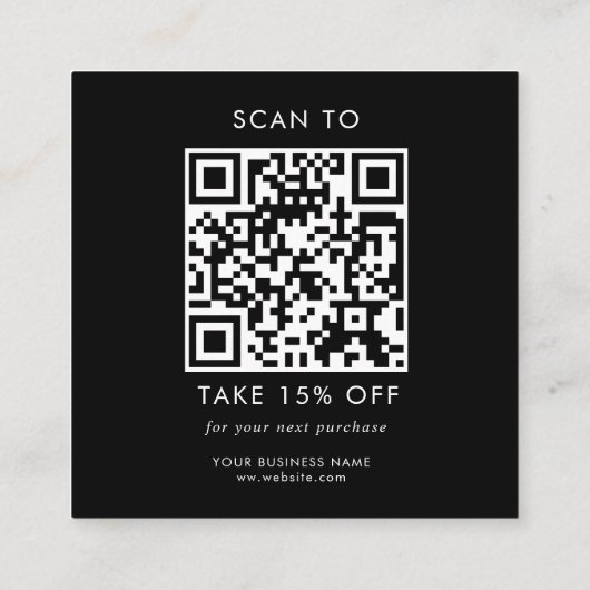 Custom Black Business Logo QR Code Dank u Kortingskaartje (Achterkant)
