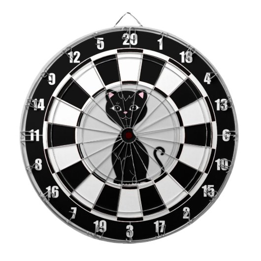 Custom Black Cat Cartoon op zwart & wit Dartbord (Voorkant)