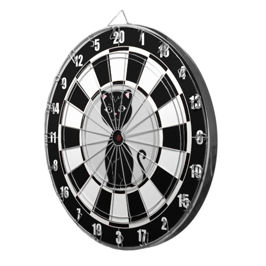 Custom Black Cat Cartoon op zwart & wit Dartbord (Voorkant Rechts)