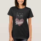 Custom Black Cat Heart T-Shirt – Personalized Name (Voorkant)
