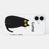 Custom Black Cat iPhone Case – Naam toevoegen 16 Hoesje (Achterkant horizontaal)