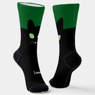 Custom Black Cat Photo Socks with Name - Cat Lover Sokken