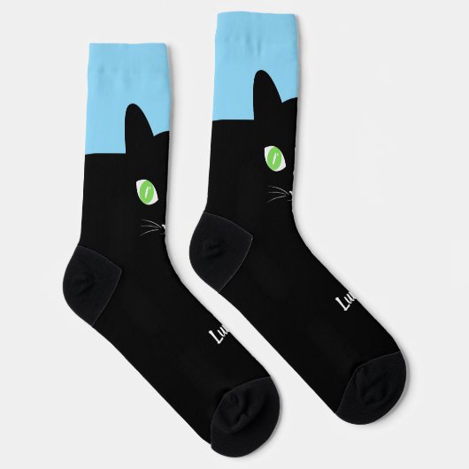 Custom Black Cat Photo Socks with Name - Cat Lover Sokken (Rechts)