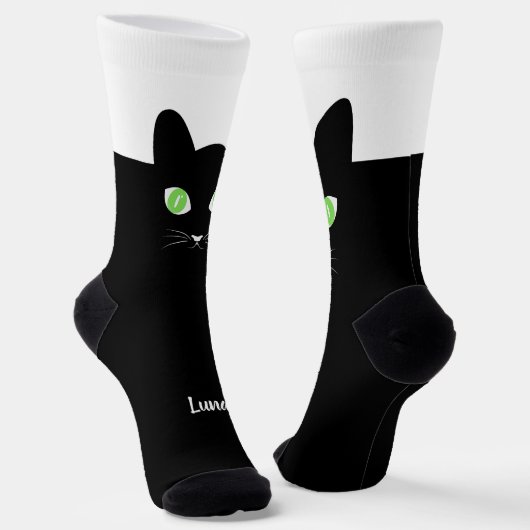 Custom Black Cat Photo Socks with Name - Cat Lover Sokken (Gebogen)