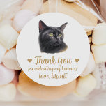 Custom Black Cat Wedding Favoriet Stickers<br><div class="desc">Vier uw speciale dag met deze schattige aangepaste waterverf zwarte kat bruiloft gunst stickers. Veel rassen beschikbaar in mijn winkel en in het collectie hieronder. Aanpassen met de naam van uw huisdier.</div>