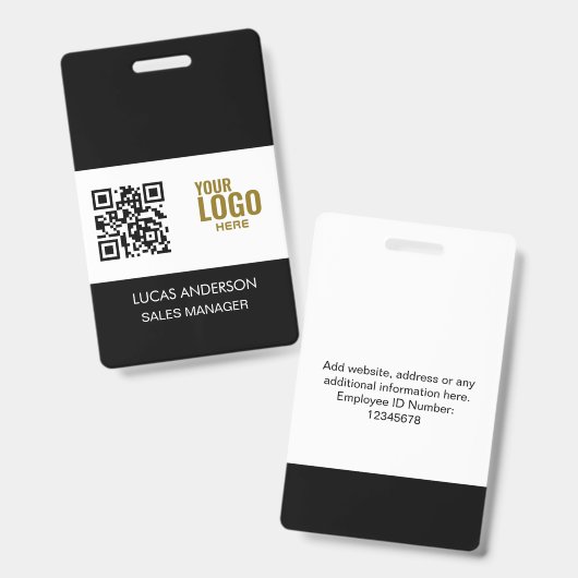 Custom Black Company Logo Name Title Bar Code Badge (Voor- en achterkant)