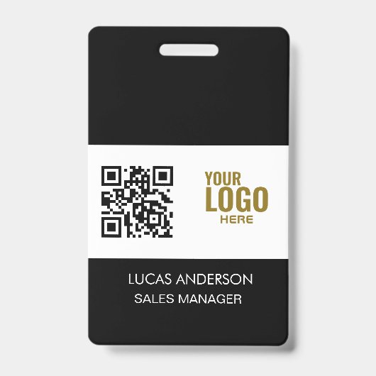 Custom Black Company Logo Name Title Bar Code Badge (Voorzijde)