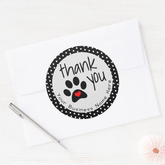 Custom Black Dog Paw Print Dank u Stickers (Envelop)