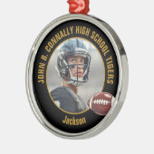 Custom Black Gold Football Player Photo Christmas Metalen Ornament (Links)