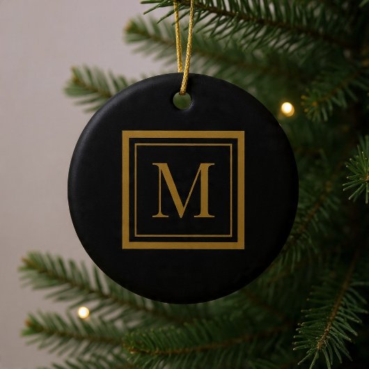 Custom Black & Gold Framed Monogram Keramisch Ornament