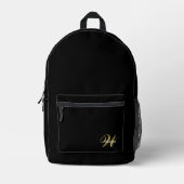 Custom Black Gold Initial l Elegant Minimalist  Bedrukte Rugzak (Voorkant)