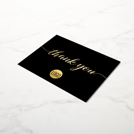 Custom Black Gold logo Business Bedankt Folie Feestdagen Briefkaart (Gedraaid)