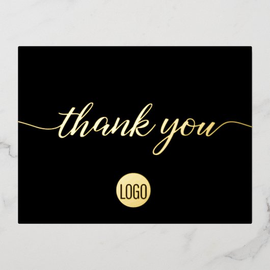 Custom Black Gold logo Business Bedankt Folie Feestdagen Briefkaart (Voorkant)