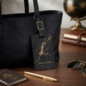 Custom Black & Gold Marble Monogram Bagagelabel