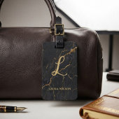 Custom Black & Gold Marble Monogram Bagagelabel