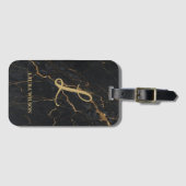 Custom Black & Gold Marble Monogram Bagagelabel (Voorkant (horizontaal))