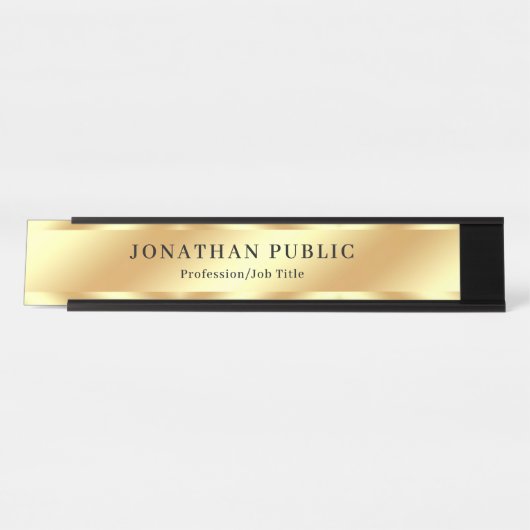 Custom Black & Gold Modern Elegant Template Luxury Bureau Naambordje (Voorkant)
