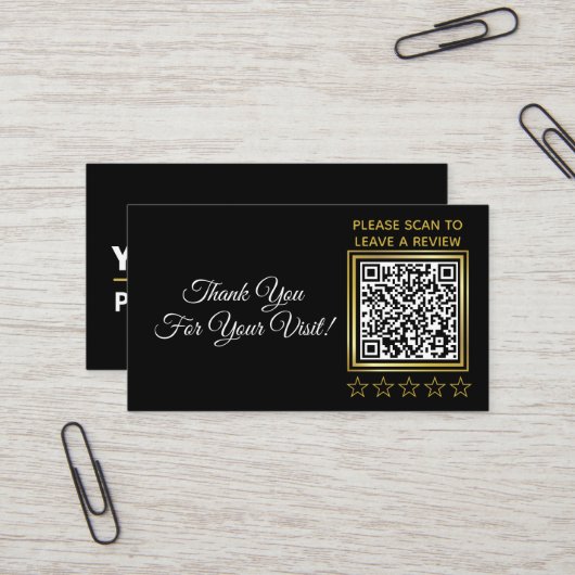 Custom Black Gold QR Company Logo Google Review Visitekaartje (Voorkant / Achterkant in situ)