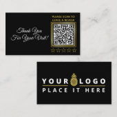 Custom Black Gold QR Company Logo Google Review Visitekaartje (Voorkant / Achterkant)