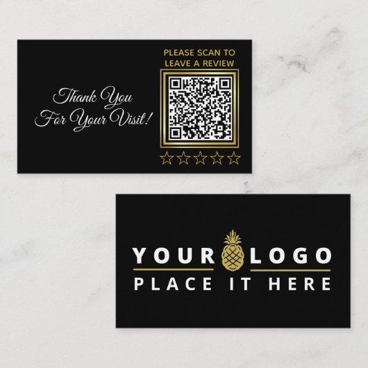 Custom Black Gold QR Company Logo Google Review Visitekaartje (Voorkant / Achterkant)