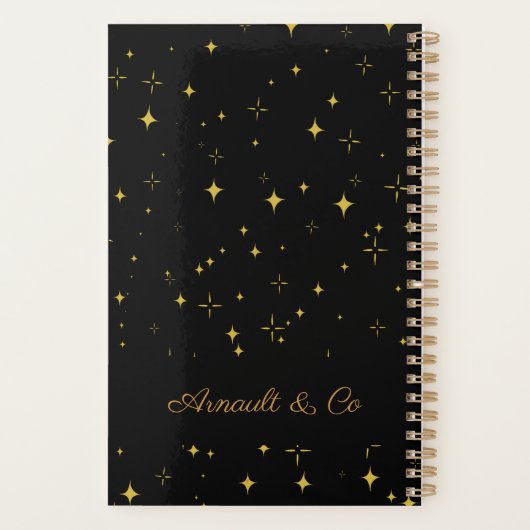 Custom Black & Gold Stars Gelukkig Nieuwjaar Planner (Achterkant)