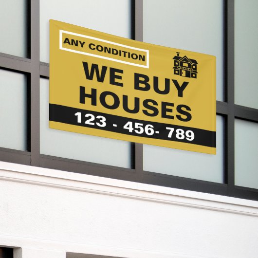 Custom Black Gold We Buy Houses Real Estate Invest Spandoek (Buitenkant Gebouw)