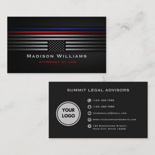 Custom Black Grey De Amerikaanse vlag wet Kantoor Visitekaartje (Voorkant / Achterkant)