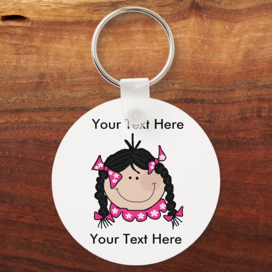 Custom Black Hair Girl Sleutelhanger (Voorkant)