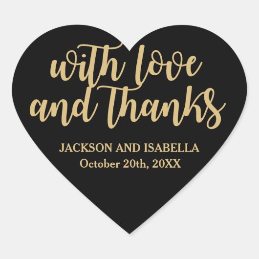Custom Black Heart Bruiloft Sticker met gouden tek (Voorkant)