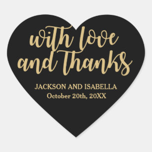 Custom Black Heart Bruiloft Sticker met gouden tek