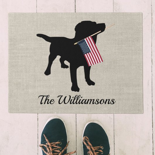 Custom Black Lab Hond USA Vlag Welkom deurmat