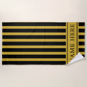 Custom Black M Gold Striped Beach Towel with Name Strandlaken (Voorkant)