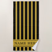 Custom Black M Gold Striped Beach Towel with Name Strandlaken (Voorkant)