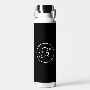 Custom Black Masculine Modern Monogram Minimalist Waterfles