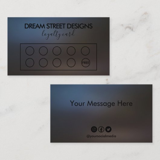 Custom Black Monotone Loyalty Kaart Visitekaartje (Voorkant / Achterkant)