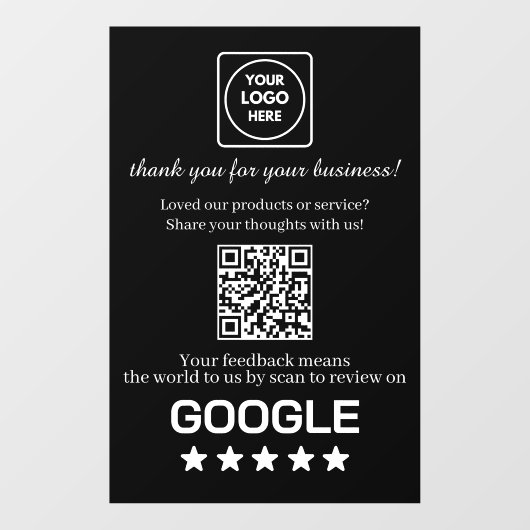Custom Black QR Code | Google Reviews Display Raamsticker (Vel)