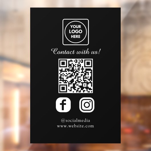 Custom Black QR Code | Social Media Display Raamsticker (Vel 2)