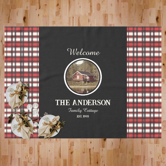 Custom Black Red Plaid Farmhouse Style Tafelkleed