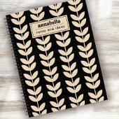 Custom Black Retro Vibe Leaf Pattern Monogram Notitieboek