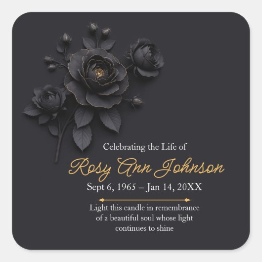 Custom Black Rose Remembrance Candle Sticker (Voorkant)