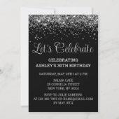 Custom Black & Silver Glitter 30th Birthday Party Kaart (Voorkant)