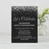 Custom Black & Silver Glitter 50th Birthday Party Kaart (Staand voorkant)