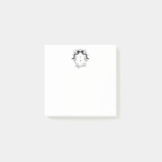 Custom Black & White Crest Monogram Post-it Notes (Voorkant)