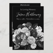 Custom Black & White Floral Memorial Programme Kaart (Voorkant / Achterkant)